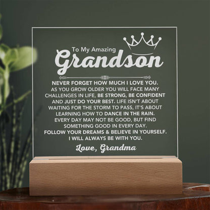 Engraved Acrylic Plaque for Grandson - Battery LED BAse