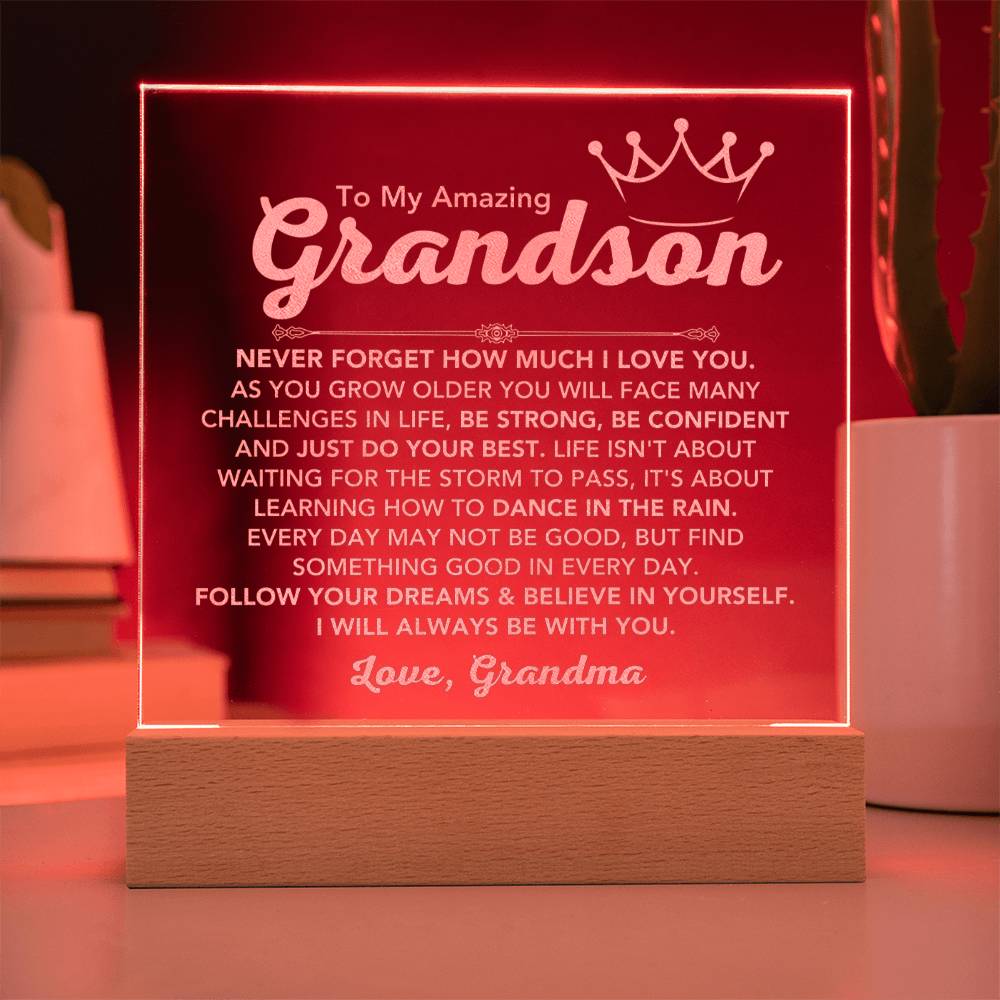Amazing Present for Grandson from Grandmother | Engraved Acrylic Plaque for Christmas Easter and Birthday Gifts