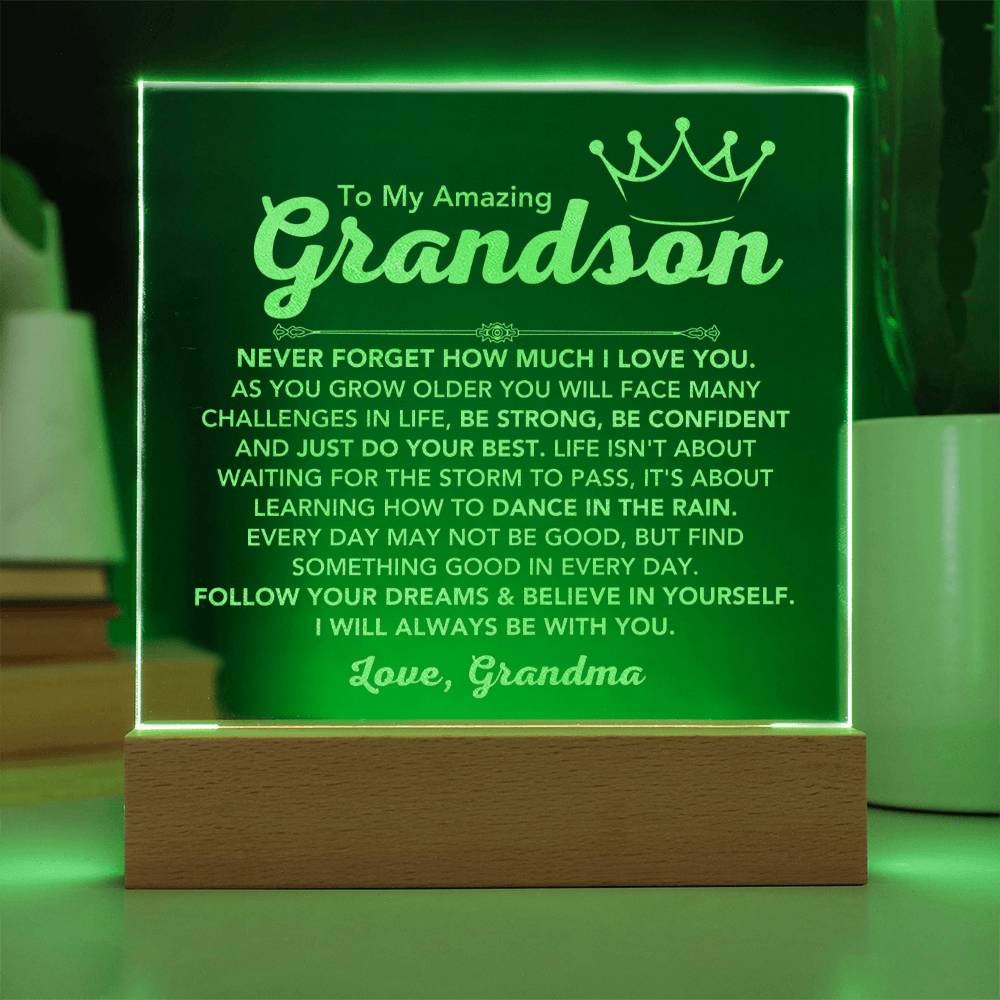 Amazing Present for Grandson from Grandmother | Engraved Acrylic Plaque for Christmas Easter and Birthday Gifts