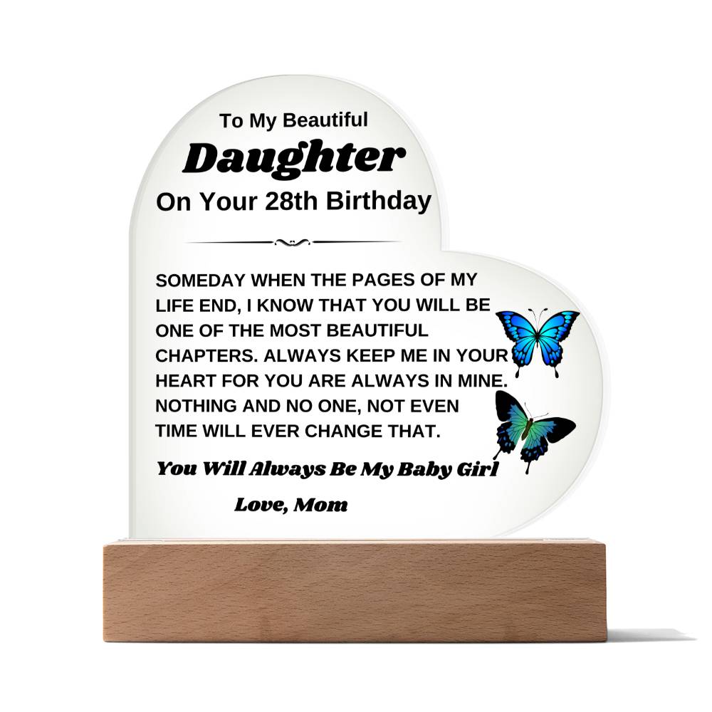 To My Beautiful Daughter - On Your 28th Birthday Gift From Mom - Printed Heart Acrylic Plaque