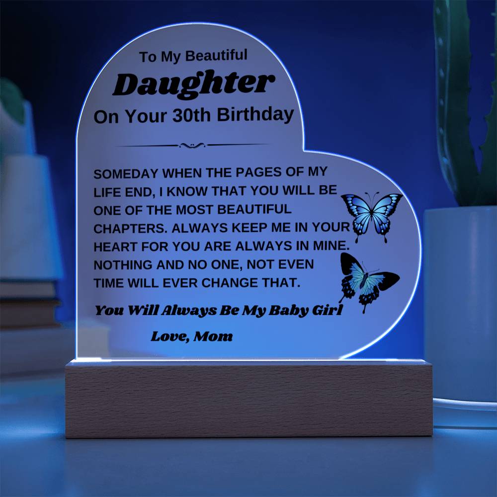 To My Beautiful Daughter - On Your 30th Birthday Gift From Mom - Printed Heart Acrylic Plaque