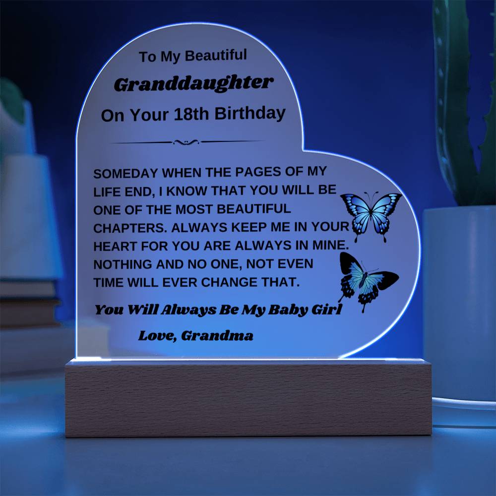To My Beautiful Granddaughter - On Your 18th Birthday Gift From Grandma - Heart Acrylic Plaque