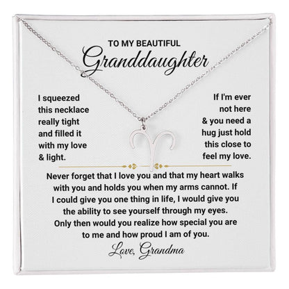 To My Granddaughter Gift from Grandma, My Heart Walks With You - Zodiac Symbol Necklace