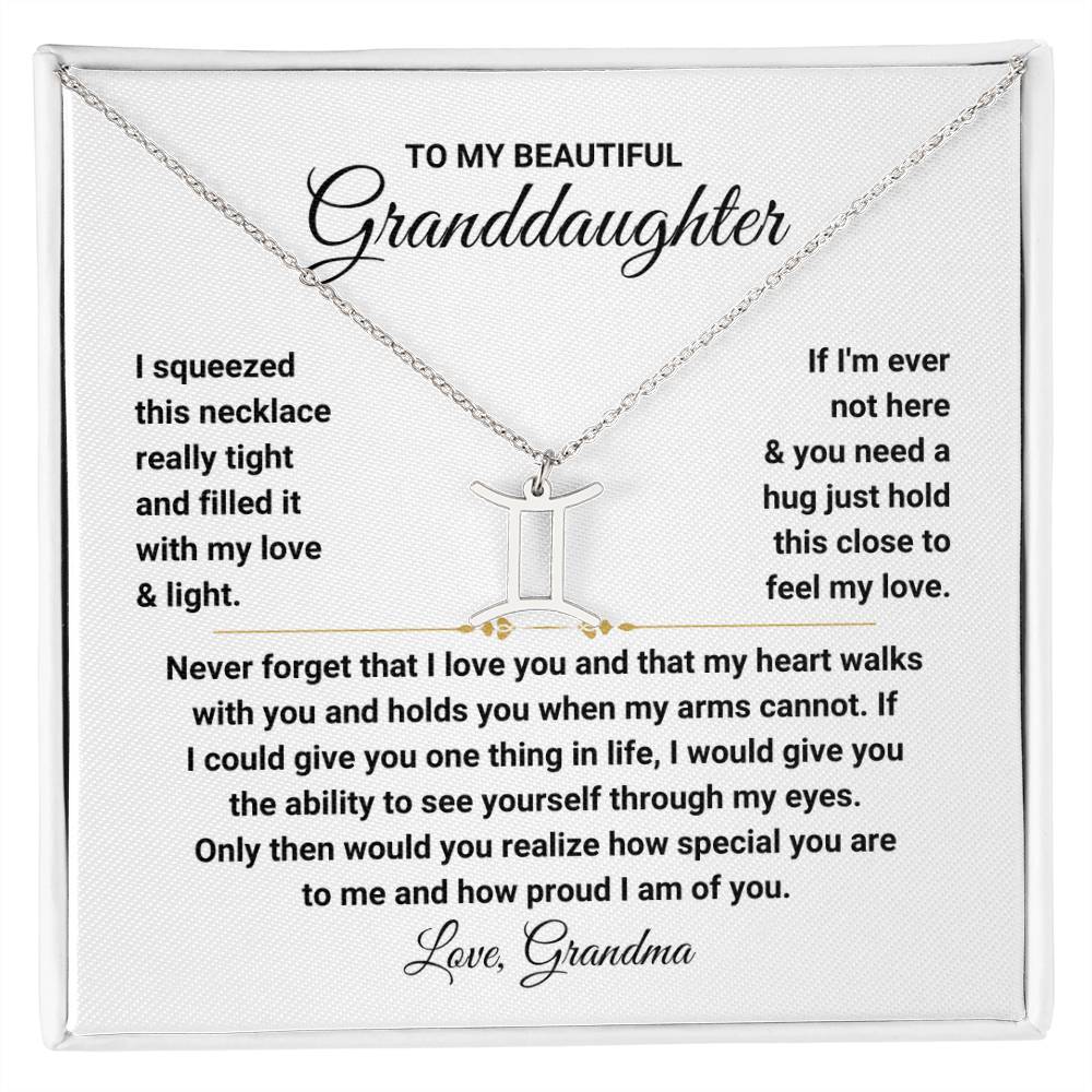 To My Granddaughter Gift from Grandma, My Heart Walks With You - Zodiac Symbol Necklace