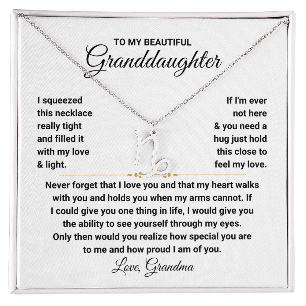 To My Granddaughter Gift from Grandma, My Heart Walks With You - Zodiac Symbol Necklace