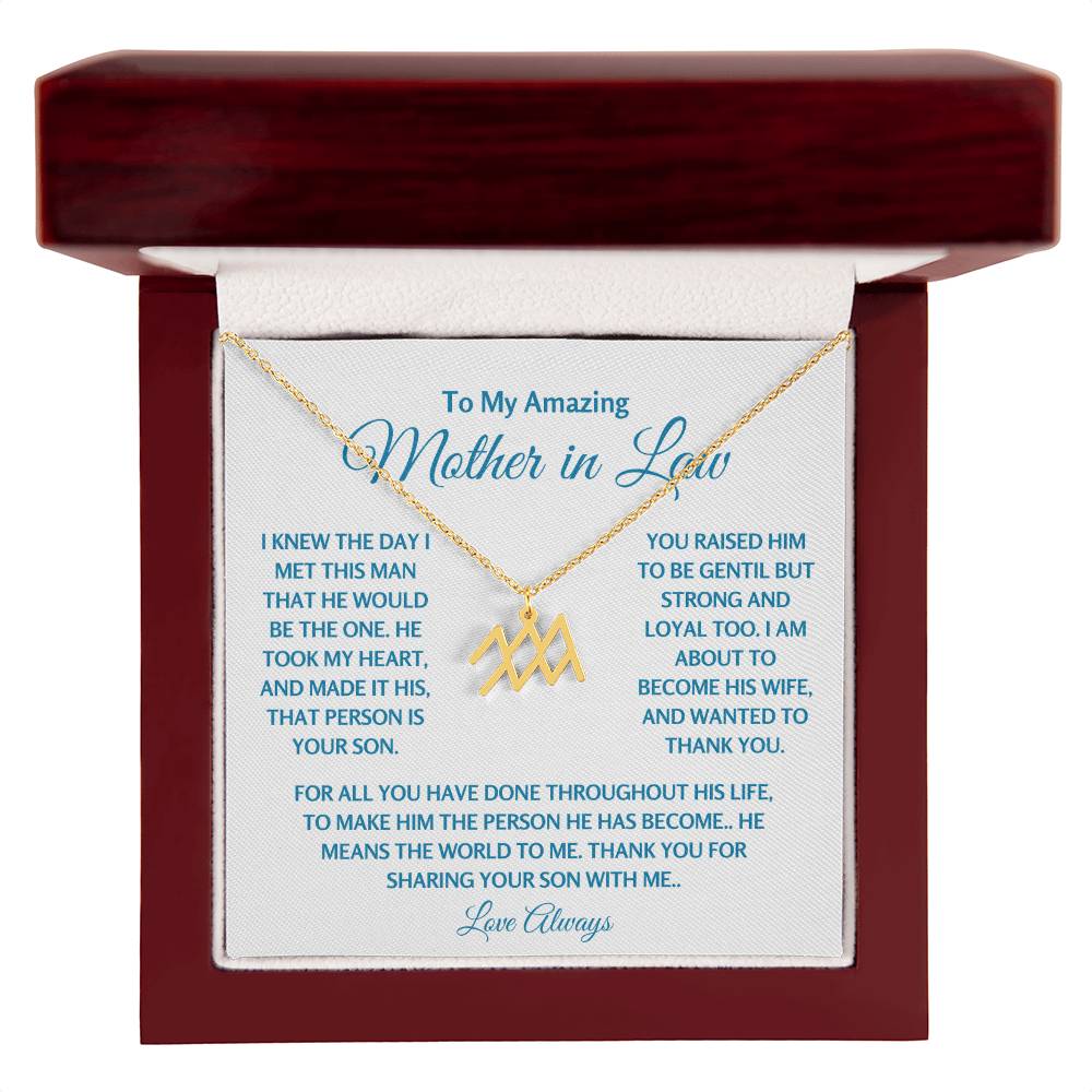 Mother In Law Jewelry Gift - Aquarius Gold with luxury box