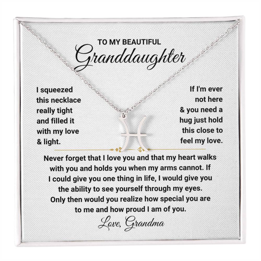 To My Granddaughter Gift from Grandma, My Heart Walks With You - Zodiac Symbol Necklace