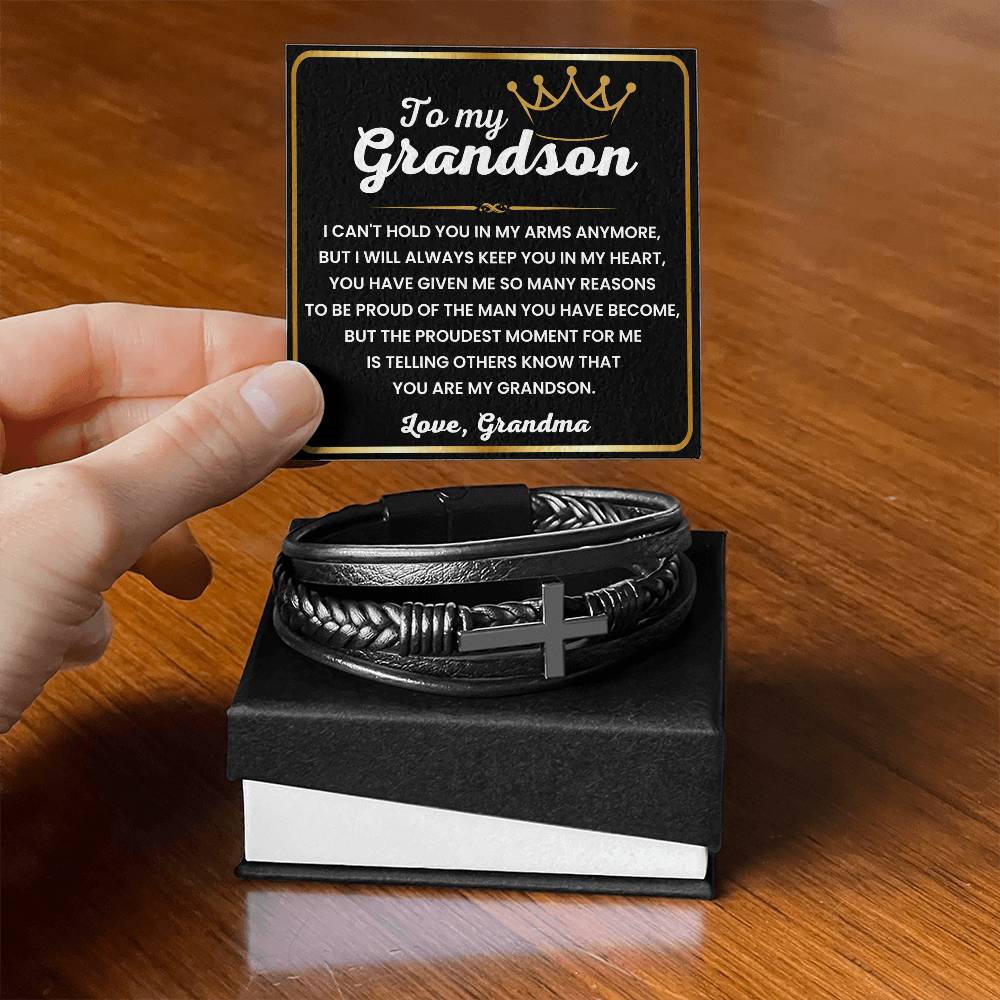 Cross Bracelet For Grandson From Grandma, Sentimental Gift For Birthday Baptism Christmas and Graduation