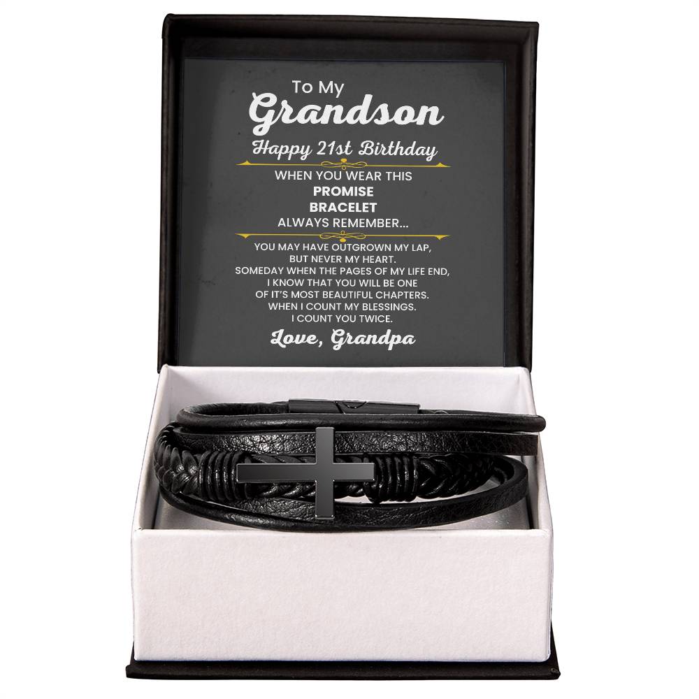 21st Birthday Gift for Grandson from Grandpa, My Blessings - Cross Leather Bracelet