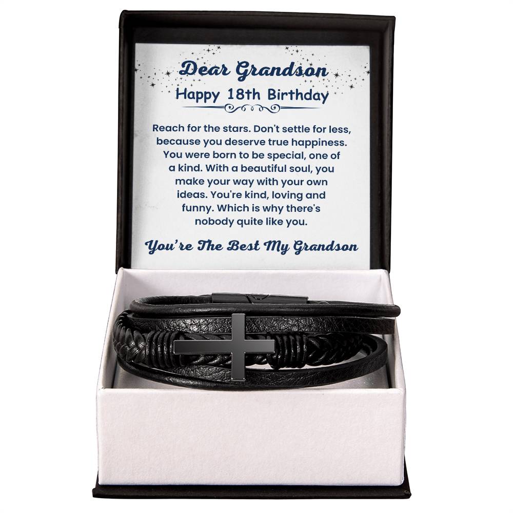Grandson 18th Birthday Gift from Grandparents, You Are The Best My Grandson - Cross Leather Bracelet