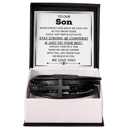 Men's Cross Leather Bracelet for Son