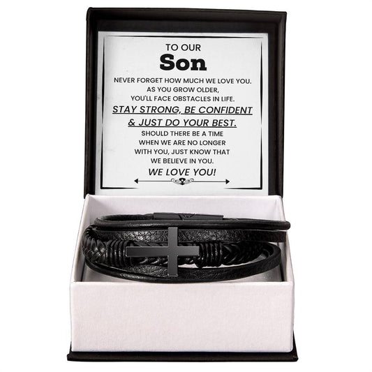 Men's Cross Leather Bracelet for Son