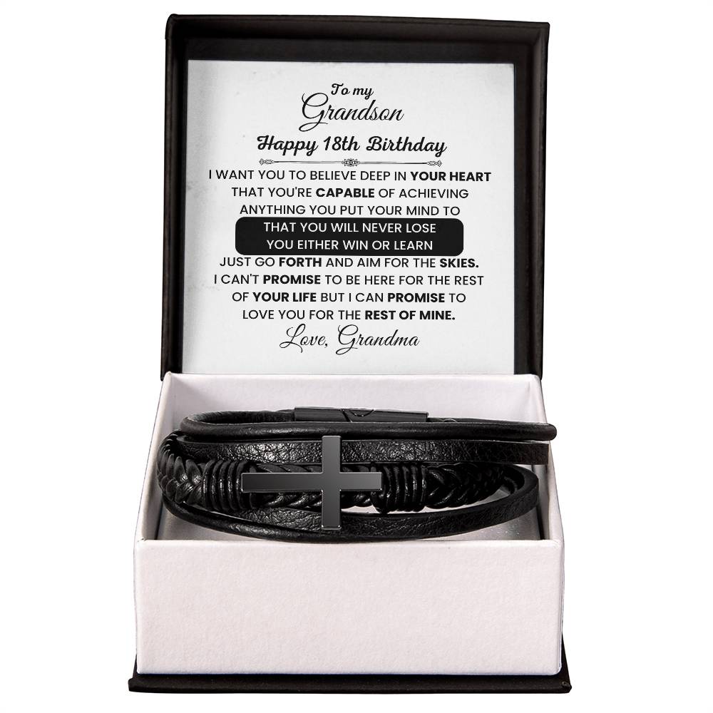 Sentimental 18th Birthday Leather Bracelet Gift for Grandson from Grandma
