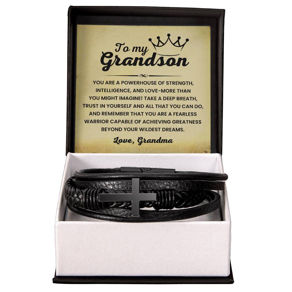 Heartfelt Grandson Gift from Nana - Cross Leather Bracelet