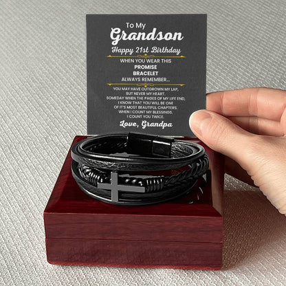 Black Finish Magnetic Clasp on Leather Bracelet for Grandson