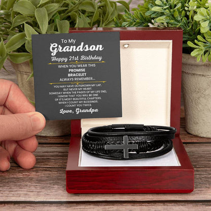 Braided Vegan Leather Band Bracelet for Grandson
