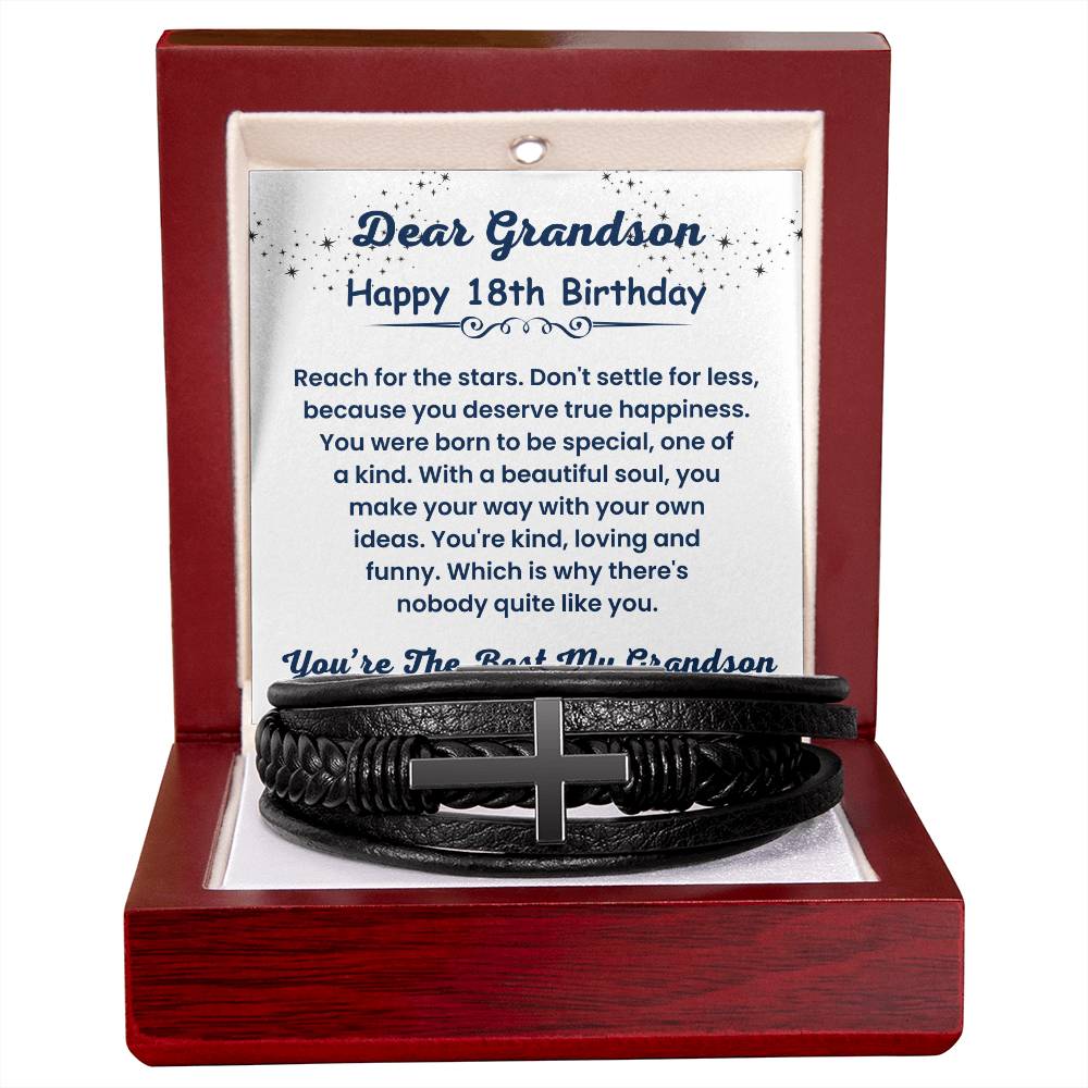 Grandson 18th Birthday Gift from Grandparents, You Are The Best My Grandson - Cross Leather Bracelet