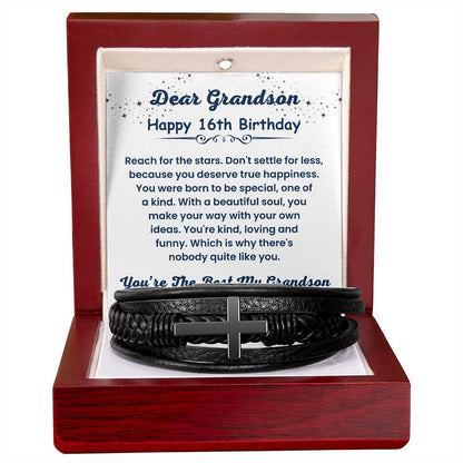 Cross Leather Bracelet for Grandson