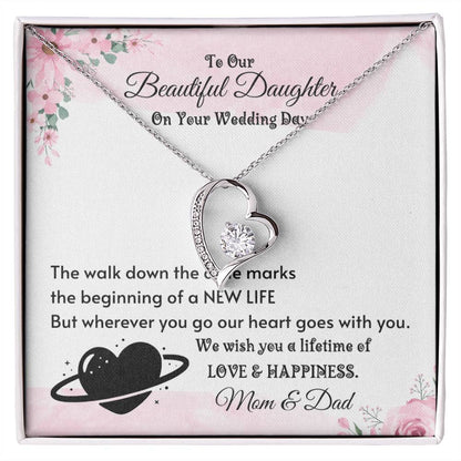 Elegant bridal shower gift necklace for the bride from her parents, showcasing 14k white gold finish