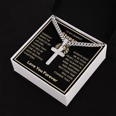 Stepson Cross Necklace, Cuban Link Chain Gift with Inspirational Message, To My Dearest Stepson