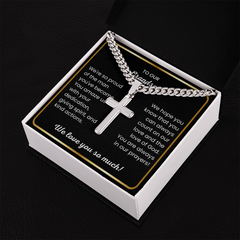 Personalized Grandson Cross Necklace – Engraved Cuban Link Chain, Religious Jewelry Gift, Teen & Young Men Accessory, To Our Grandson