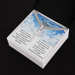 Gift for Stepson, Cross Pendant with Cuban Link Chain Keepsake, To My Dearest Stepson