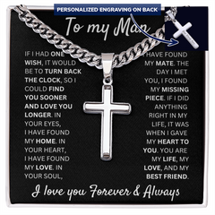 Boyfriend Gift Cross Necklace with Cuban Link Chain, Faith Jewelry, Romantic Anniversary Present, Stylish Keepsake for Him, To My Man