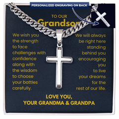 Personalized Cross Necklace for Grandson – Birthday Gift, Religious Jewelry, Teen & Young Men Accessory, To Our Grandson