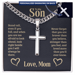 Personalized Cross Necklace for Son, Engraved Jewelry Gift for Birthday, Graduation, or Christmas, To My Son 1