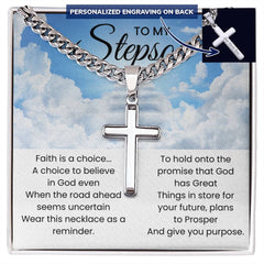 Gift for Stepson, Cross Pendant with Cuban Link Chain Keepsake, To My Dearest Stepson