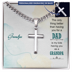 Grandpa Necklace, Cross Pendant Jewelry, Loving Gift For Grandfather, Engraved Keepsake, Family Appreciation Gift