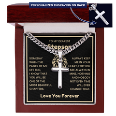 Stepson Cross Necklace, Cuban Link Chain Gift with Inspirational Message, To My Dearest Stepson