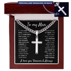 Boyfriend Gift Cross Necklace with Cuban Link Chain, Faith Jewelry, Romantic Anniversary Present, Stylish Keepsake for Him, To My Man