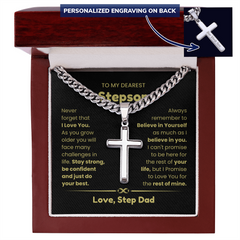Cuban Link Cross Chain for Stepson | Faith-Inspired Jewelry Gift, To My Dearest Stepson