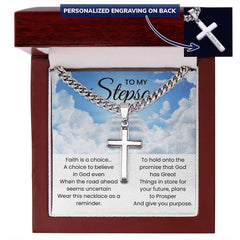Gift for Stepson, Cross Pendant with Cuban Link Chain Keepsake, To My Dearest Stepson