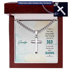 Grandpa Necklace, Cross Pendant Jewelry, Loving Gift For Grandfather, Engraved Keepsake, Family Appreciation Gift