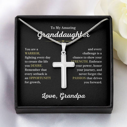 Empowering Cross Necklace Gift for Granddaughter from Grandpa