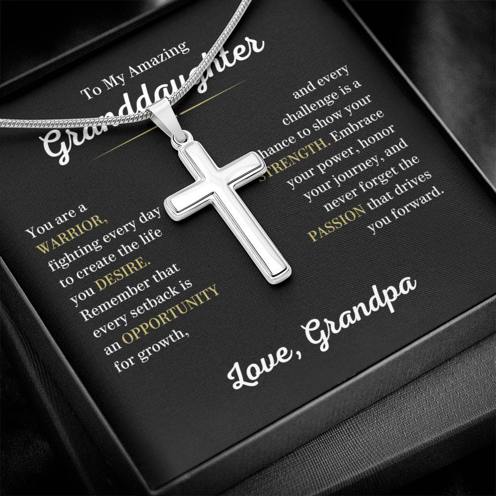 Cross Necklace for Granddaughter from Grandpa, You Are A Warrior Gift for Her