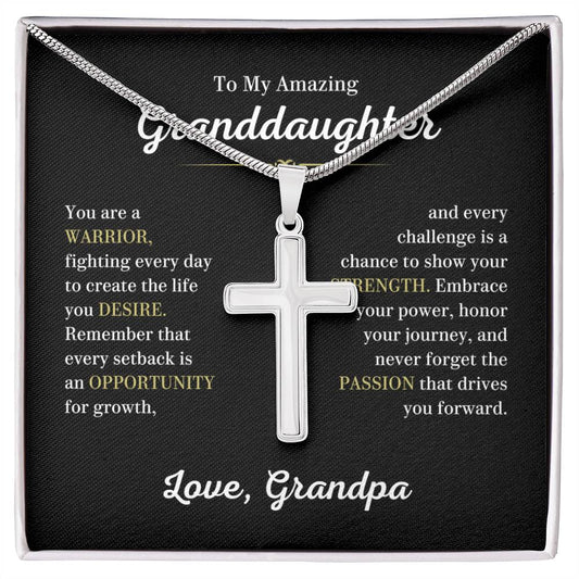 Cross Necklace for Granddaughter from grandpa | You Are A Warrior Gift for Her