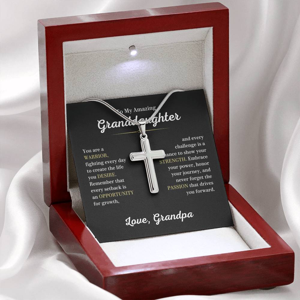 Cross Necklace for Granddaughter from Grandpa, You Are A Warrior Gift for Her