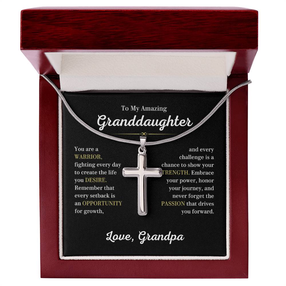 Cross Necklace for Granddaughter from Grandpa, You Are A Warrior Gift for Her