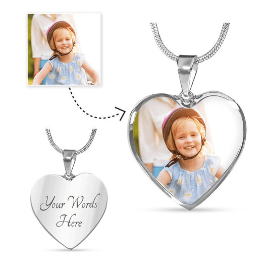 Personalized Photo Heart Necklace for Granddaughter from Grandma - Front View