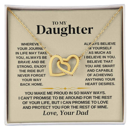 To My Beautiful Daughter Necklace - I Believe In You - Present for Daughter from Dad - Interlocking Hearts Necklace