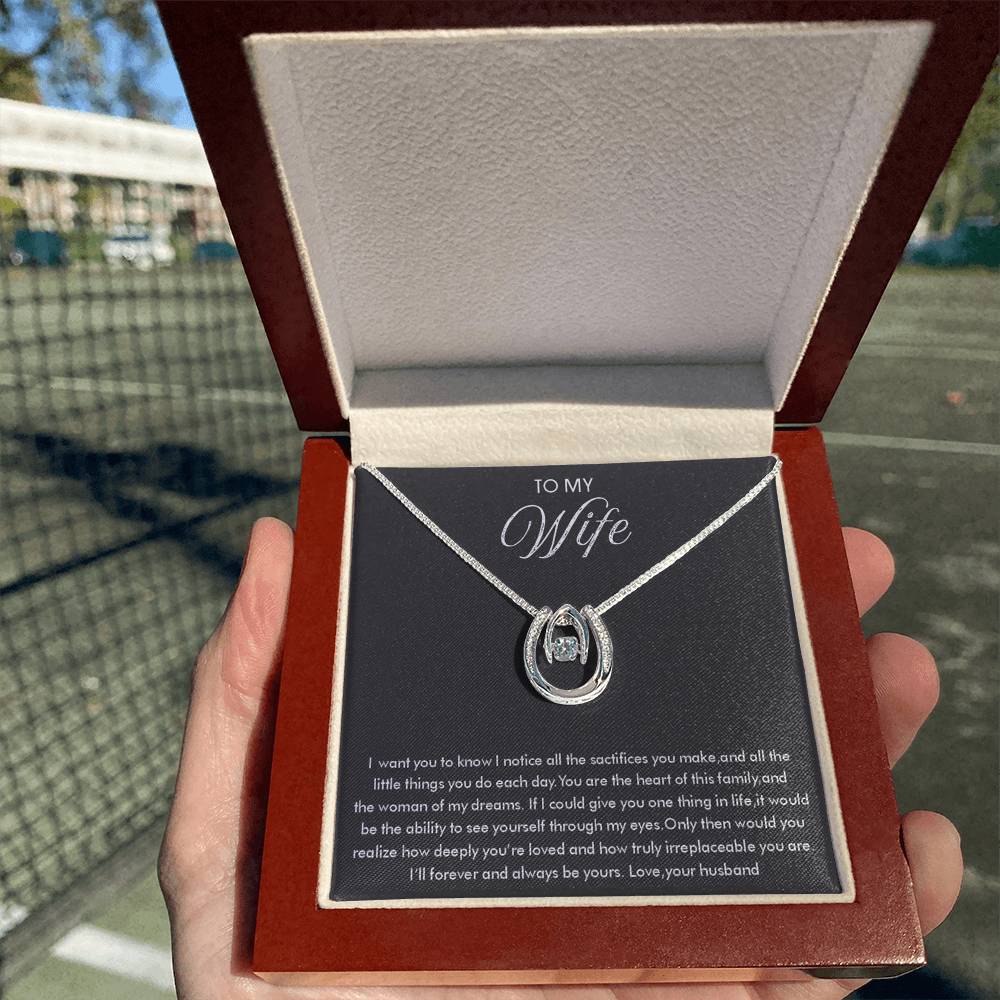 To My Wife Necklace - Beautiful Wife Jewelry Gift for Birthday, Valentine’s Day & Special Romantic Moments - Lucky In Love Necklace