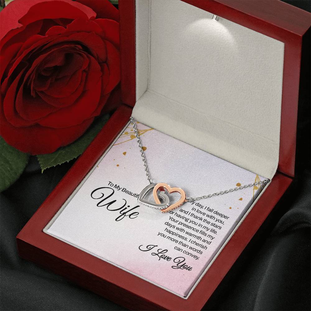 To My Wife Necklace - Heartwarming Gift from Husband for Birthday, Anniversary & Valentine’s Day - Interlocking Hearts Necklace
