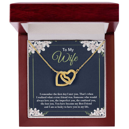 To My Wife Necklace - Perfect Romantic Surprise from Husband for Anniversary, Birthday & Valentine’s Day - Interlocking Hearts Necklace