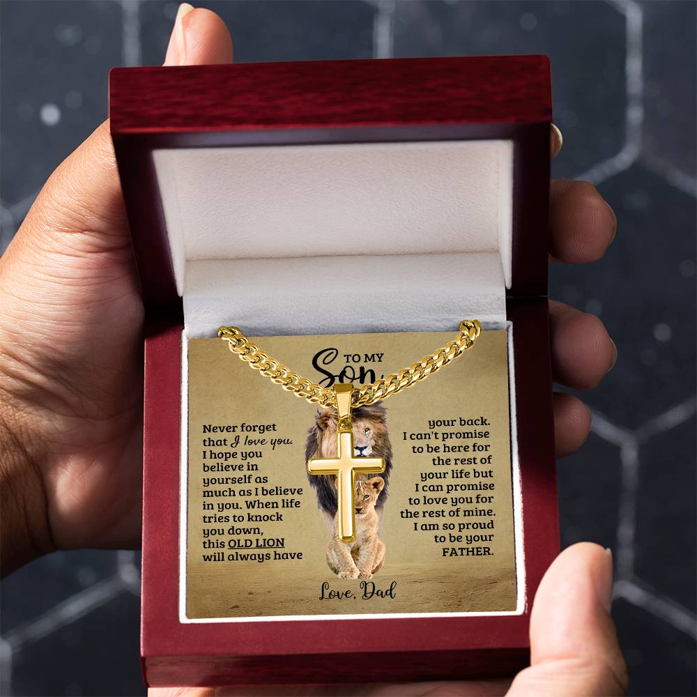 To My Son - Son Present from Dad - I am so proud to be your father - Artisan Cross with Cuban Link Chain