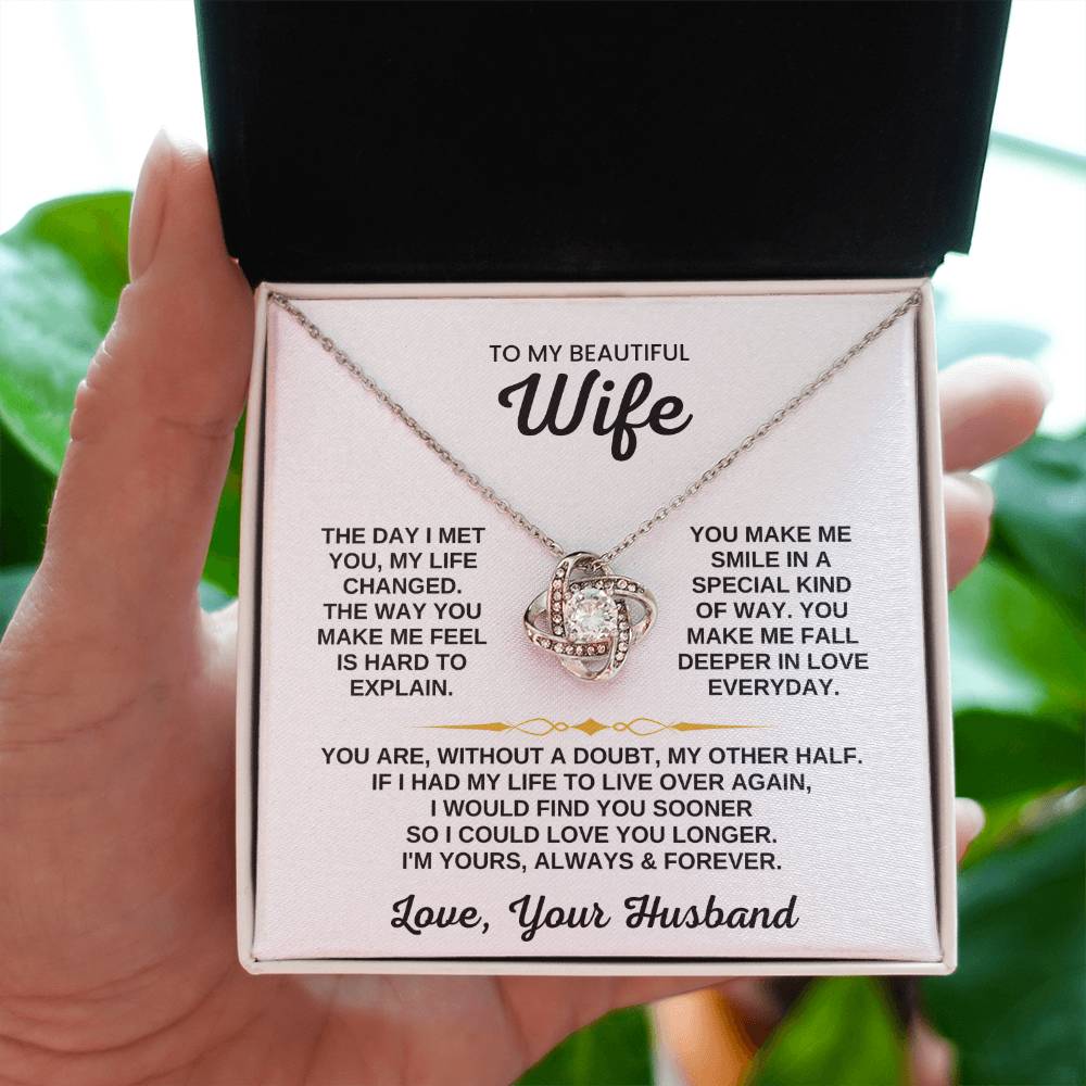 To My Beautiful Wife Necklace - Emotional Jewelry for Wife from Husband to Celebrate Love on Valentine’s Day & Beyond - Love Knot Necklace