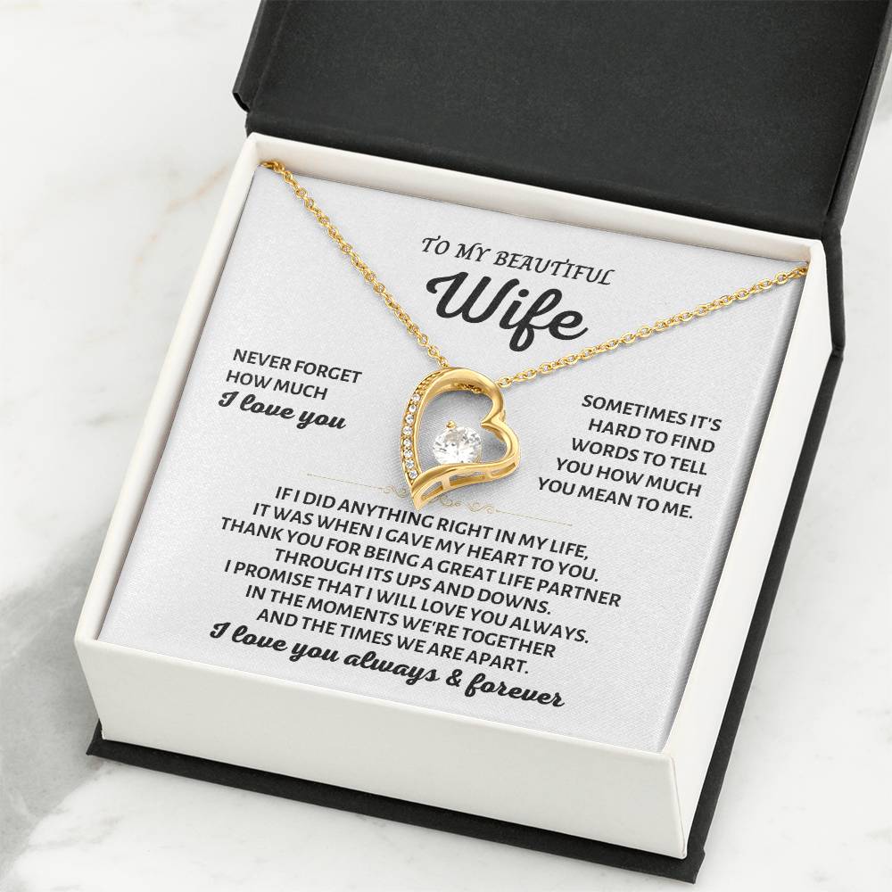 To My Beautiful Wife Necklace - Unforgettable Husband Gift, Emotional Jewelry for Anniversary & Valentine’s Day - Forever Love Necklace