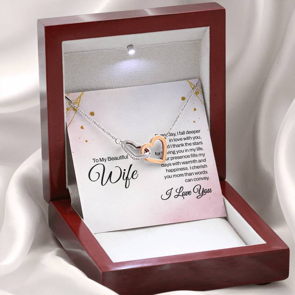 To My Wife Necklace - Heartwarming Gift from Husband for Birthday, Anniversary & Valentine’s Day - Interlocking Hearts Necklace